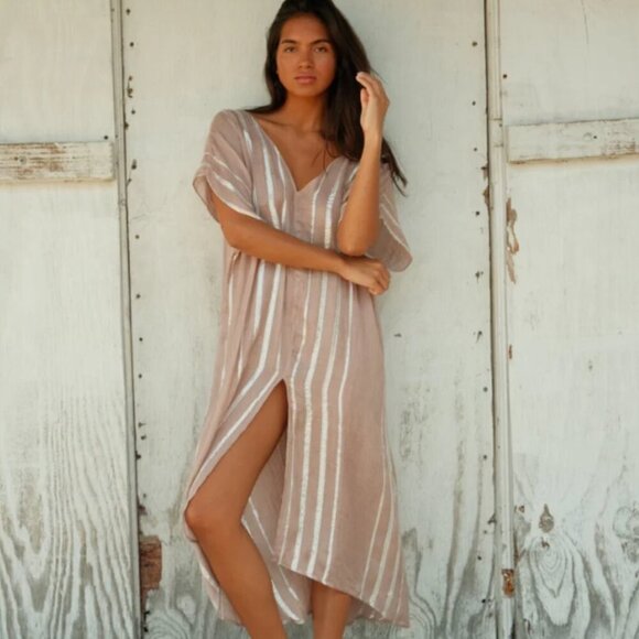 PitUSA Metallic Striped Kaftan in Mauve Size Petite - Picture 1 of 6